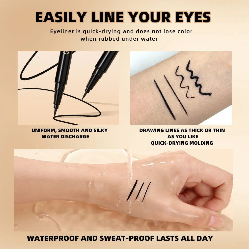 Black liquid eyeliner pen with waterproof smudge-proof quick-drying formula