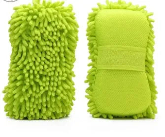 Silvery green microfiber car wash sponge measuring 14 by 25 centimetres