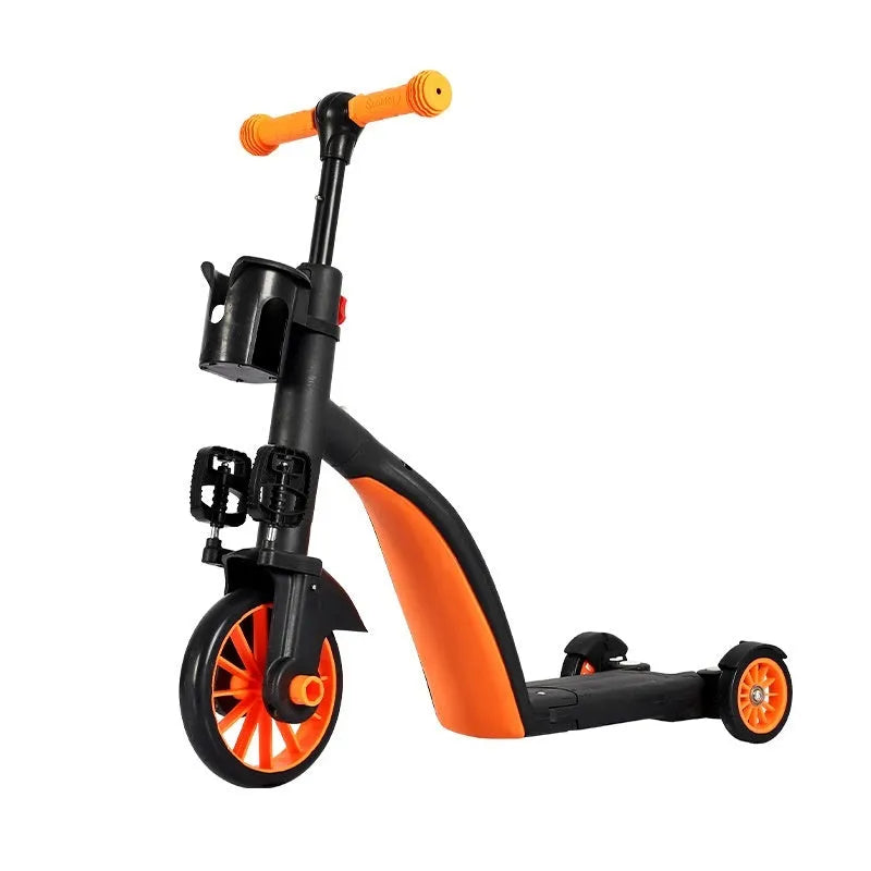 Multifunctional eight-in-one baby plastic scooter with push handle in blue skateboard option