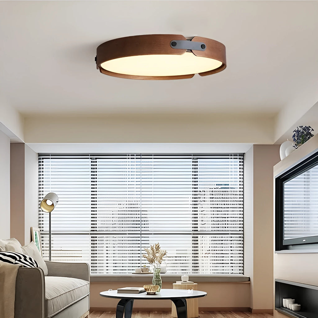 Japanese style walnut bedroom ceiling lamp with wooden shade and PMMA lampshade