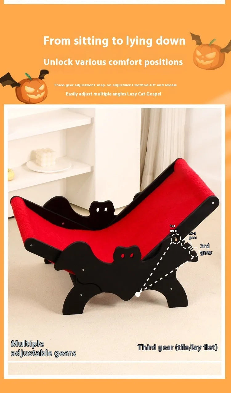 Black and red Halloween style wooden cat recliner lounge chair for indoor pet use