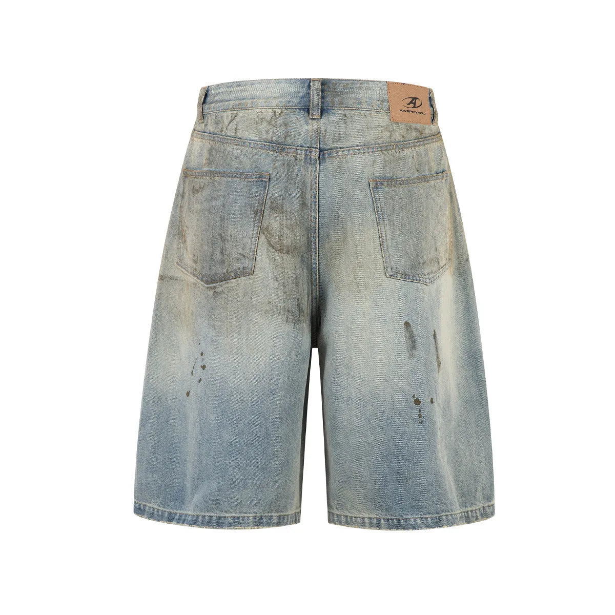 Men's blue cropped denim jeans with straight leg design and zipper fly in street fashion style