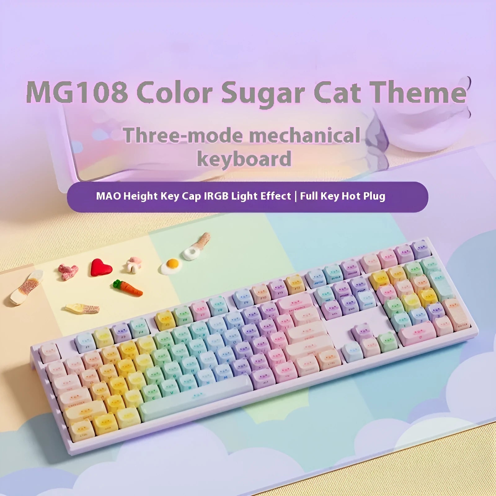 MG108B candy cat colour Bluetooth mechanical keyboard with piano shaft switches