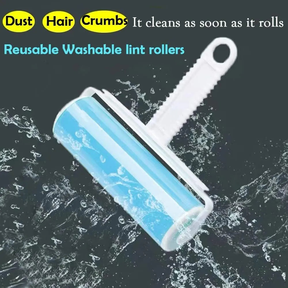 Blue reusable washable lint roller with protective cover for removing pet hair from clothes