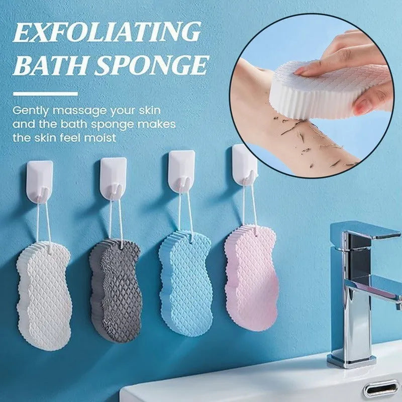 3D fish scale pattern bath sponge ball in white, grey, pink, and light blue colours