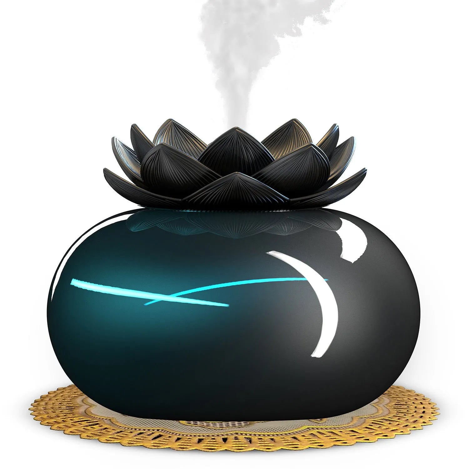 Pure black round USB aromatherapy humidifier with ultrasonic mist outlet