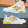 Men's casual mesh breathable lace-up sports shoes in blue with round toe and rubber sole