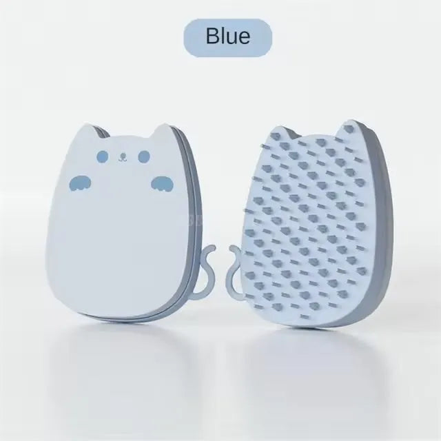 Sponge silicone pet comb brush in blue colour with dual bristle types for grooming cats and dogs