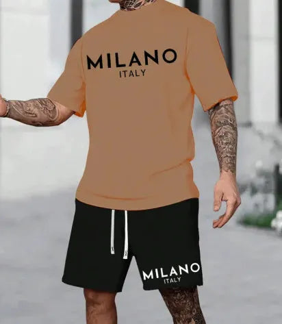 Round neck short sleeve polyester suit set with matching shorts in five colour options
