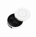 Mini semi-in-ear wireless headphones with charging case in black, colour, or white options