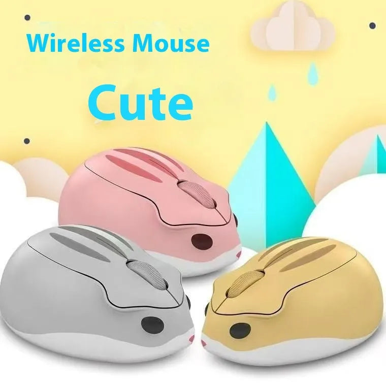 Hamster wireless Bluetooth silent mouse in yellow, pink and grey colour options showing compact design