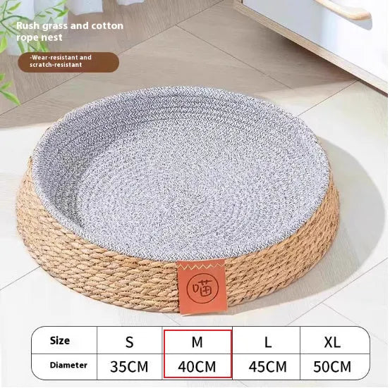 Rattan woven cat bed showing breathable design suitable for S M L XL size cats