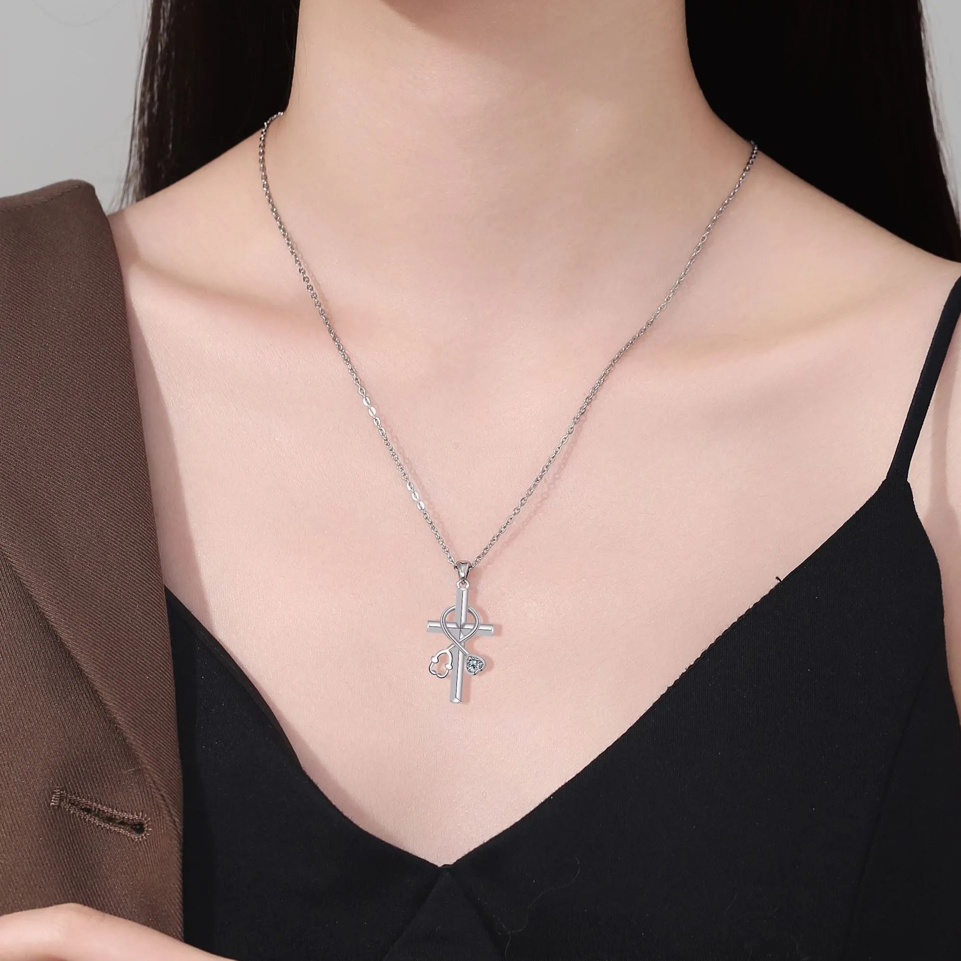 Copper electroplated stethoscope pendant necklace with cross chain design for women