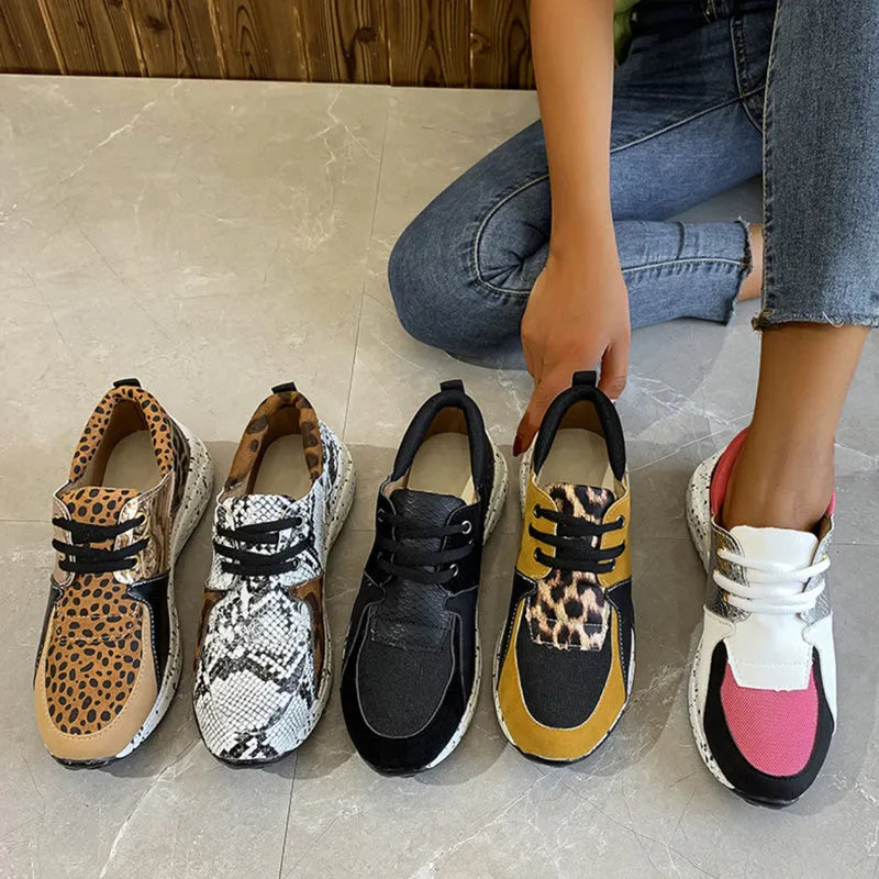 Women's casual flat sneakers with wedge heel in suede upper, available in multiple pattern options