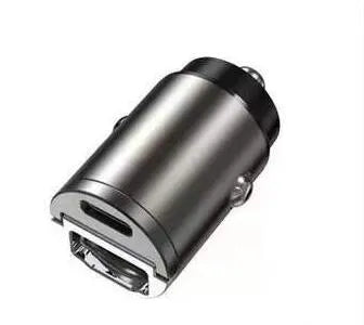 Black car cigarette lighter charger with dual USB ports for vehicle device charging
