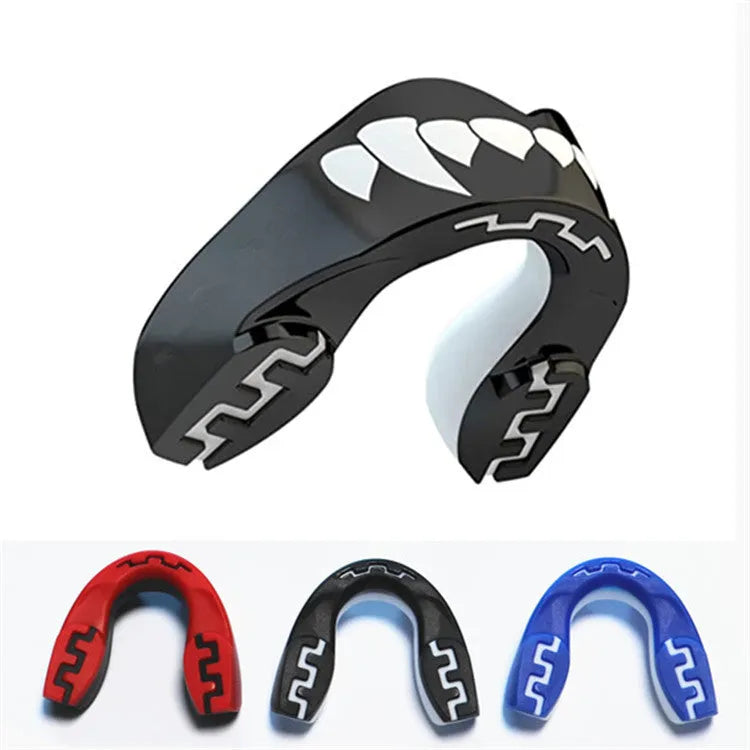 Adult boxing mouthguard with printed teeth design for martial arts and Taekwondo protection.