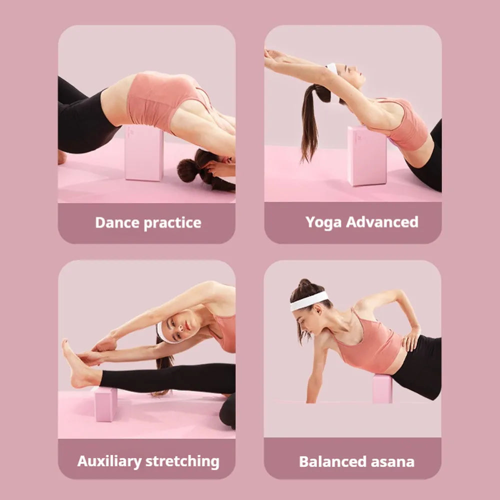 Solid colour EVA foam yoga training block with ridge grip design 23x15x7.6cm