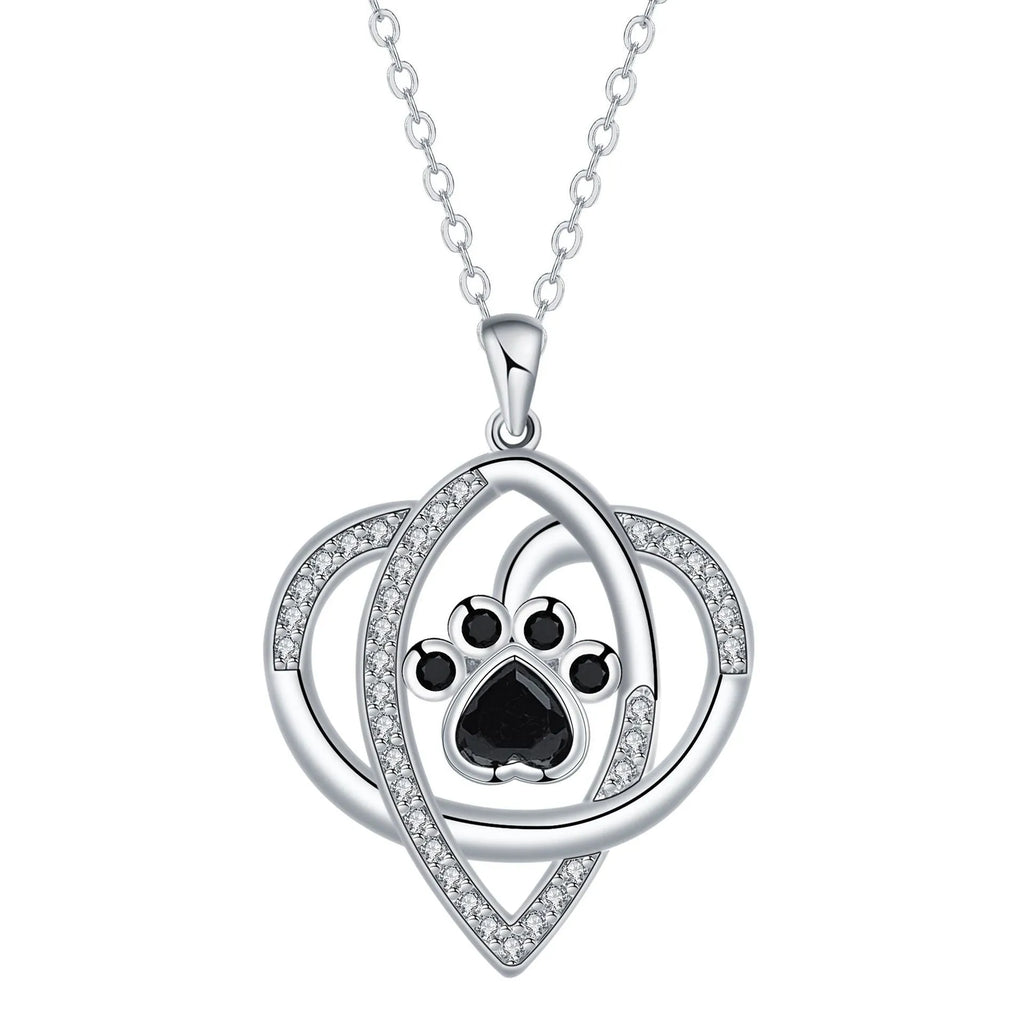 Copper pendant necklace with dog and cat paw prints on cross chain for women