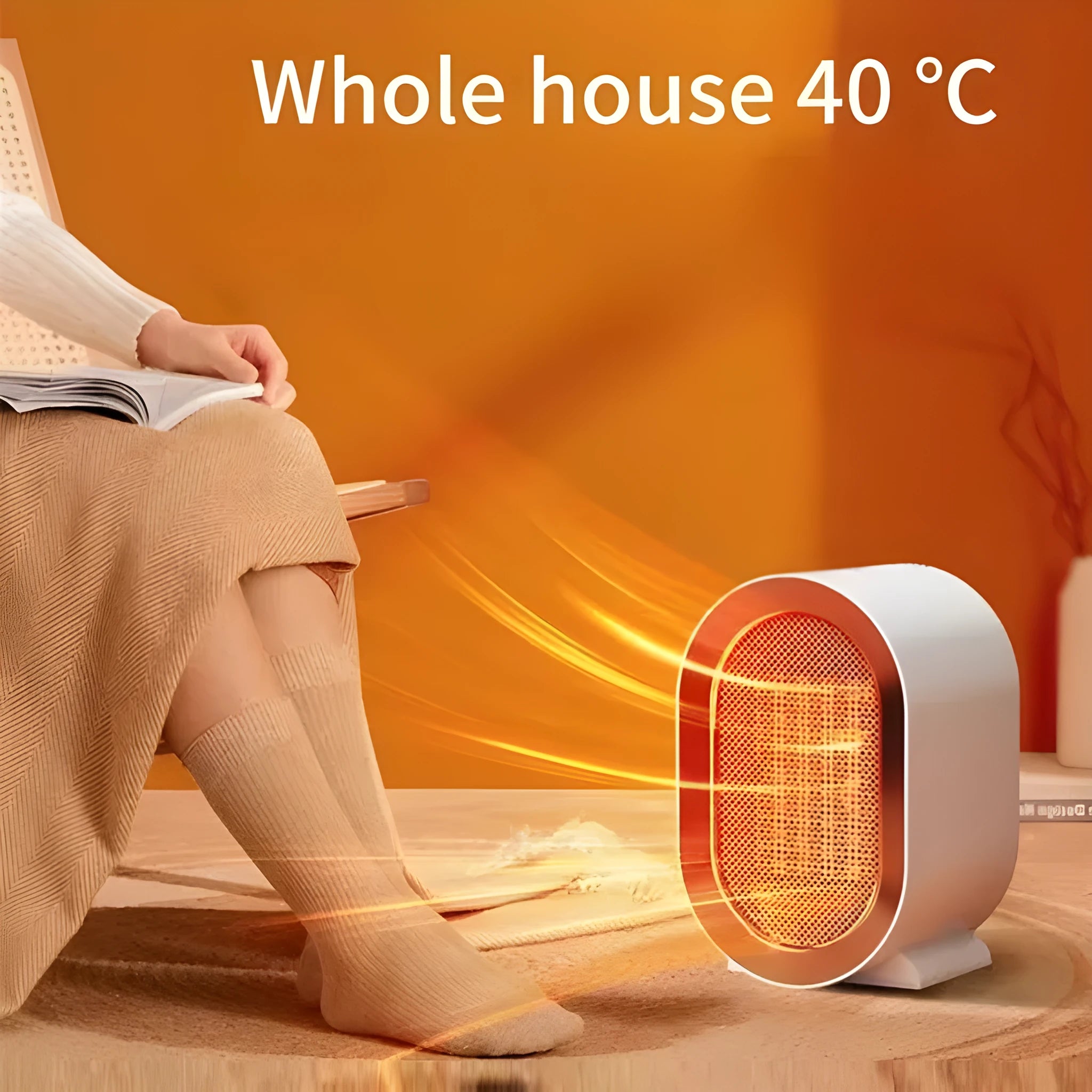 Compact desktop electric heater with ceramic heating element and mechanical control dial