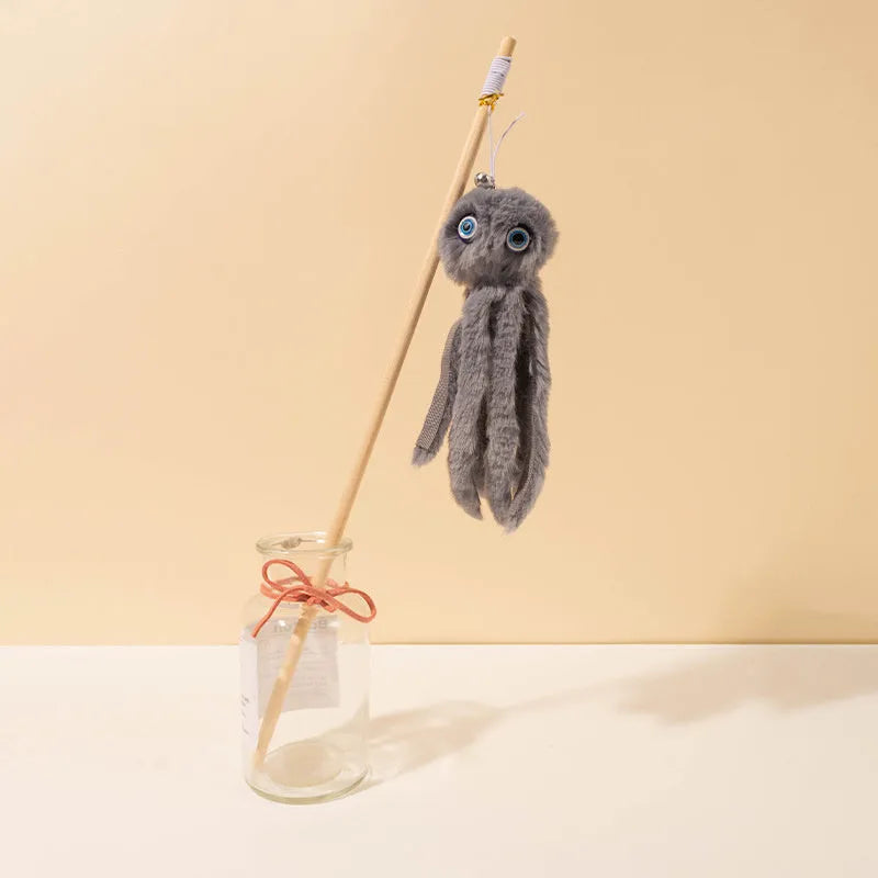 Colourful octopus cat toy on a long stick for indoor kittens and cats