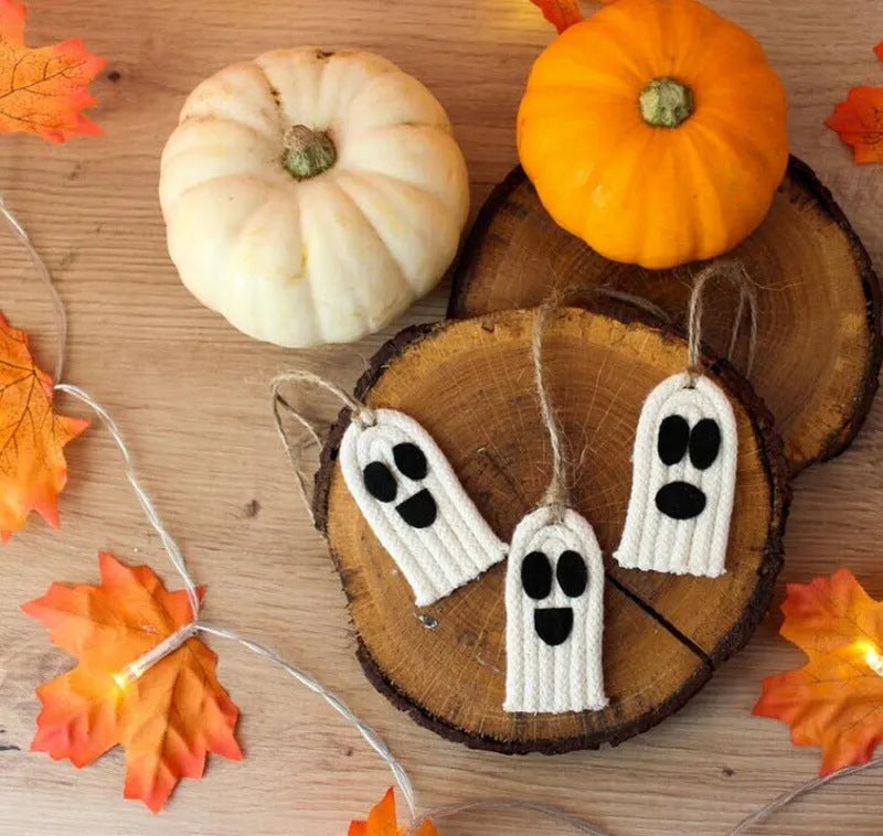 Plush hand-woven car hanging ornament with Halloween cartoon design on polyester fabric