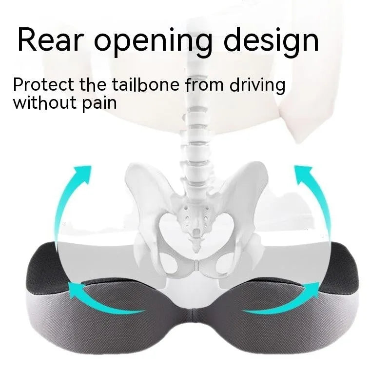 Curved bevel design seat cushion with memory foam core for tailbone support