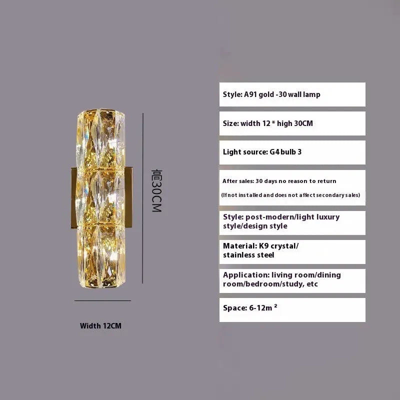 Crystal wall lamp with metallic finish and LED tri-colour lighting in multiple size options