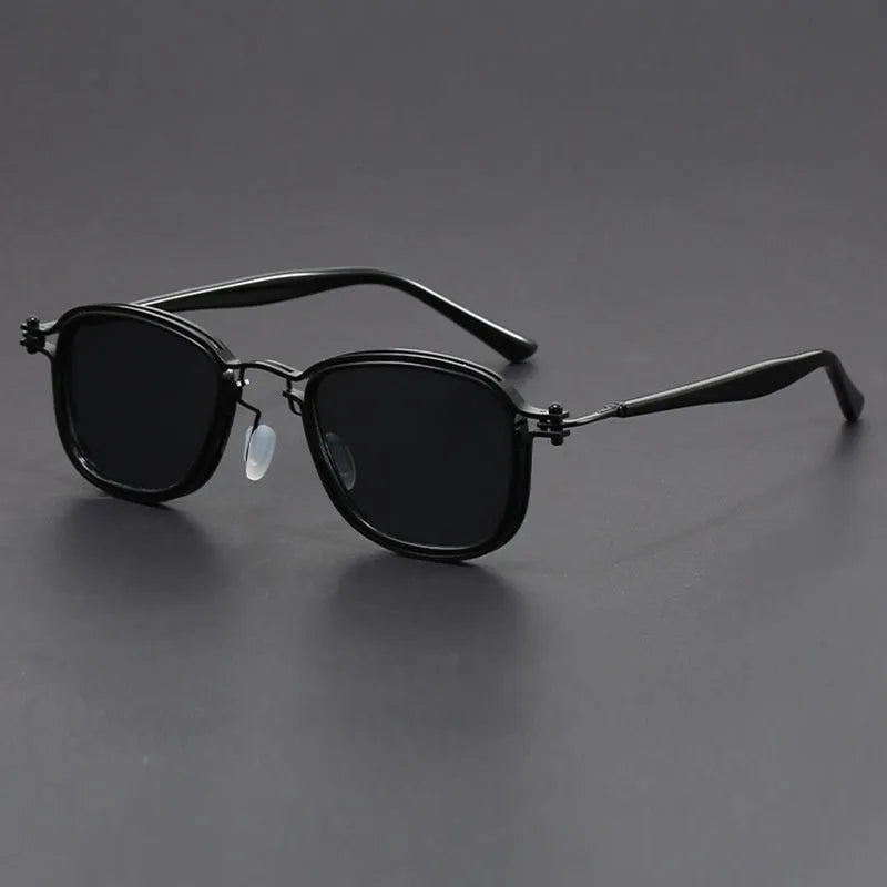 Retro square frame metal sunglasses with AC lenses in Black Gold Full Gray colour option