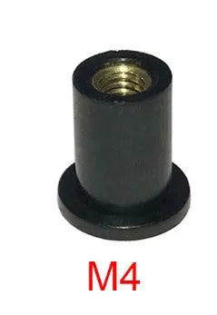 Black rubber brass nut motorcycle windscreen mounting fasteners in M4 M5 M6 sizes