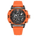 Men's digital watch with luminous display showing time and calendar, waterproof case