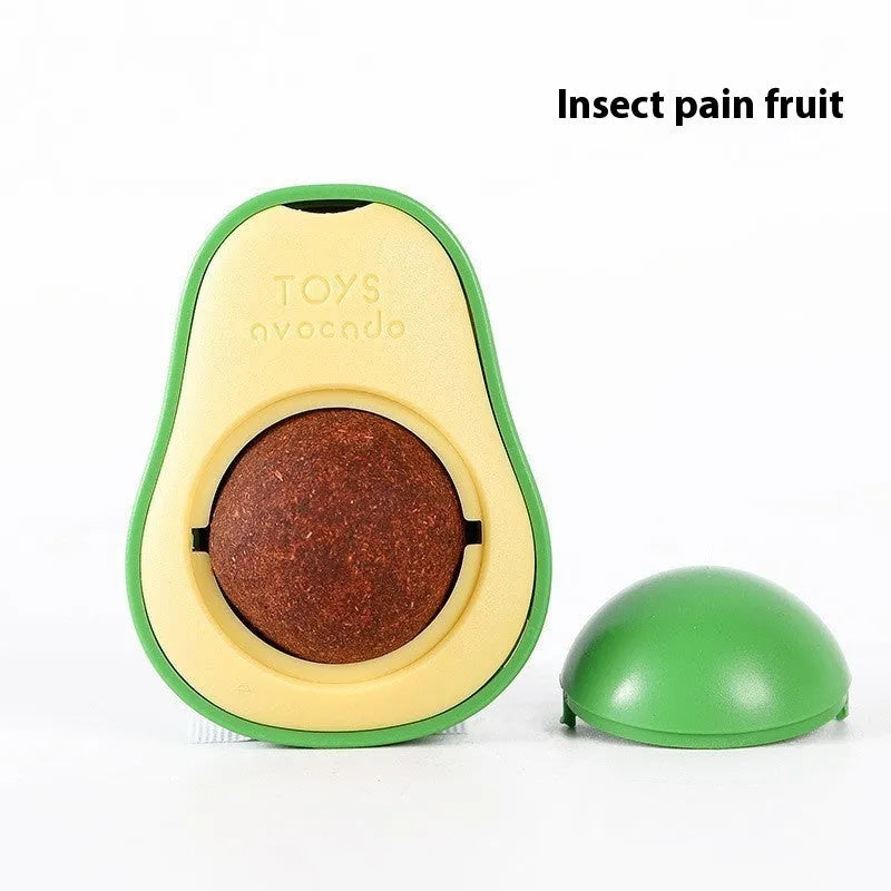 Plastic catnip ball toy with teeth cleaning design in various colours including pink, blue, green, and avocado mint