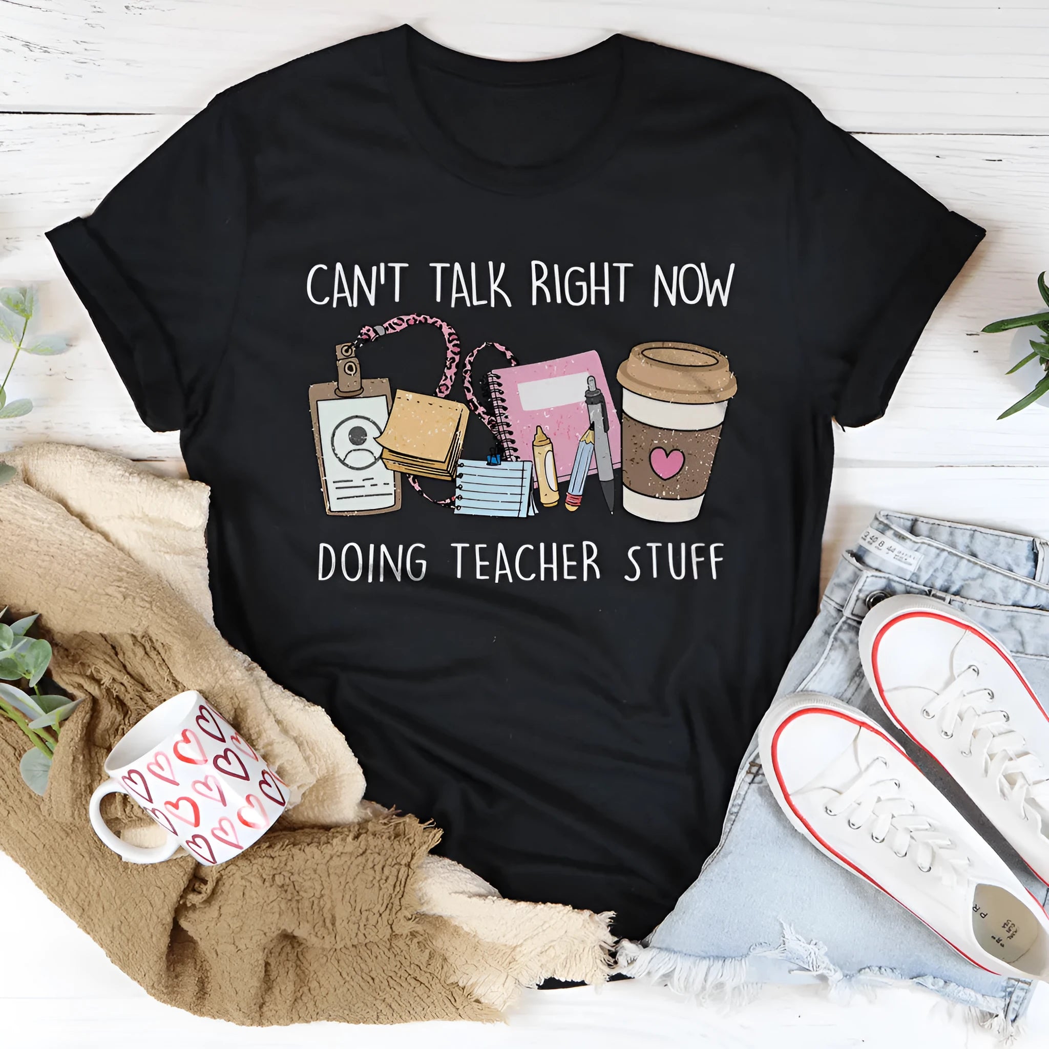 Black cotton loose fit summer t-shirt with short sleeves and round neck