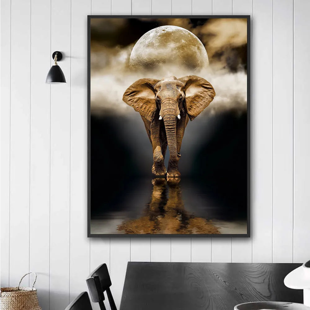 Creative home decor elephant canvas painting in black, frameless flat print on oil on canvas