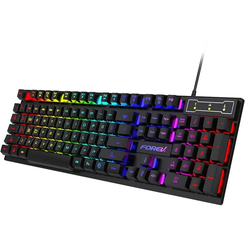 Black gaming keyboard and mouse bundle with backlit keys on 37.5cm keyboard