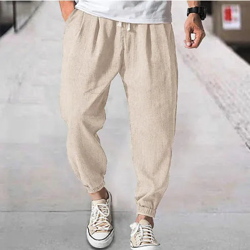 Men's loose-fit cotton trousers with elastic ankle cuffs in multiple colour options