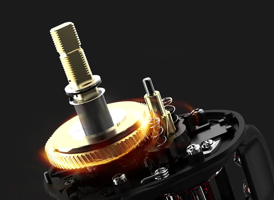 Drip wheel fishing reel with rocking wheel line mechanism, showing left and right hand wheel options.