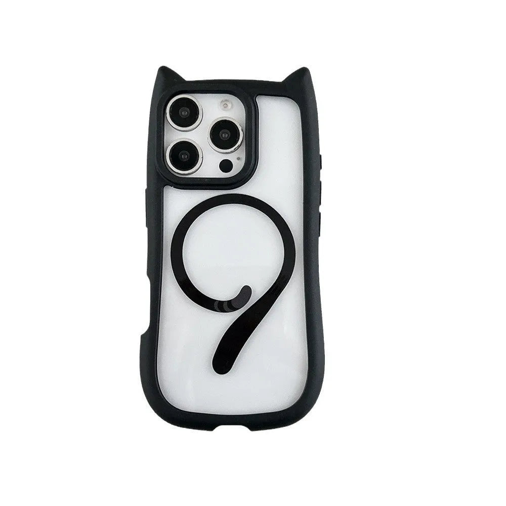 Transparent acrylic TPU phone case for iPhone 17 with magnetic suction feature shown in black colour variant