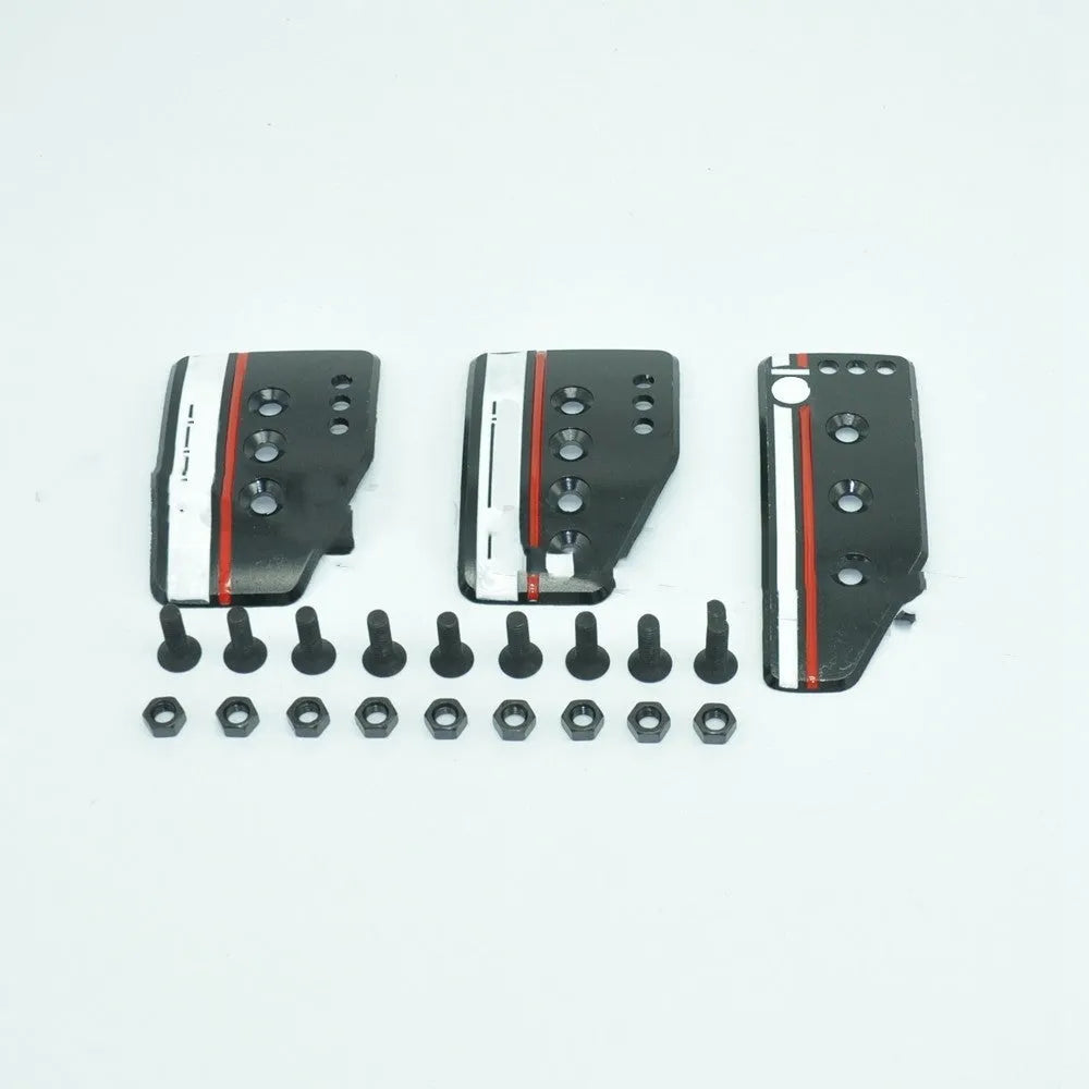 Aluminium alloy manual transmission car pedal set showing accelerator, brake, and clutch pedals