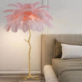 Decorative resin feather floor lamp with 32 feathers, 170cm tall for living room