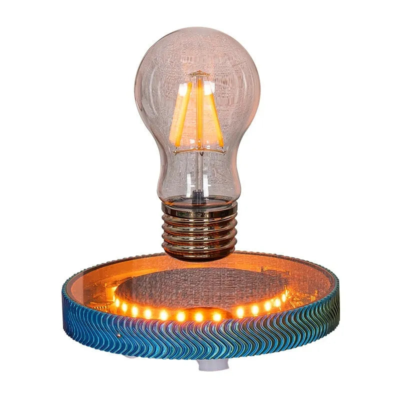 Magnetic suspension moon lamp floating above base with 3D printed celestial design