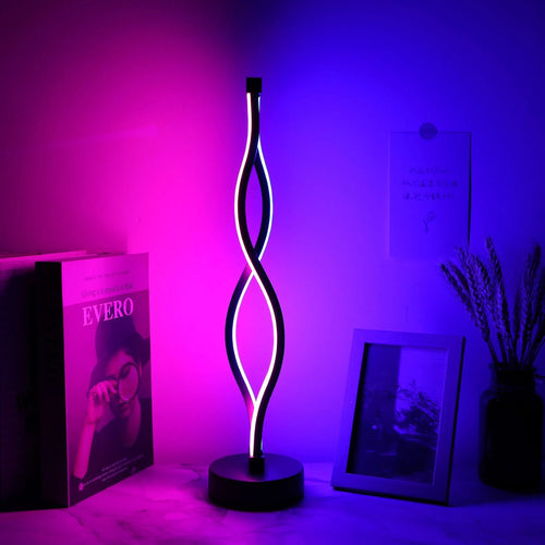 Black aluminium USB desk lamp with three-colour button dimming on a desktop surface
