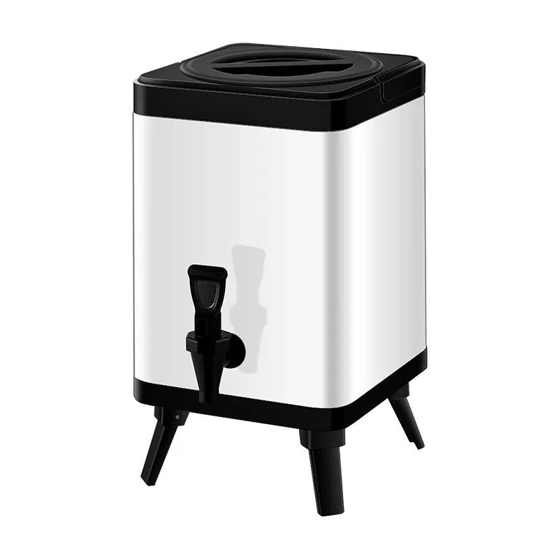 Silver stainless steel milk tea cold insulation barrel with square lock lid, 8 litre capacity
