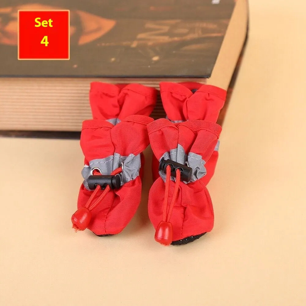 Dog shoes with soft soles in multiple colours including rose red, black, blue and monkey print designs
