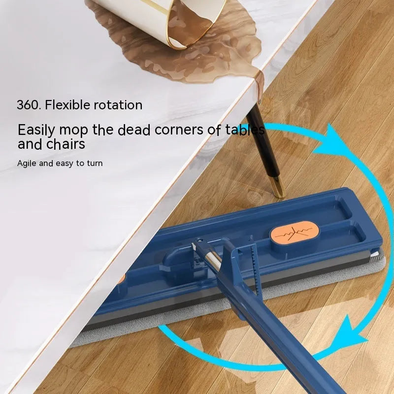 Large flat mop with 360 rotating head and stainless steel extended handle for home floor cleaning