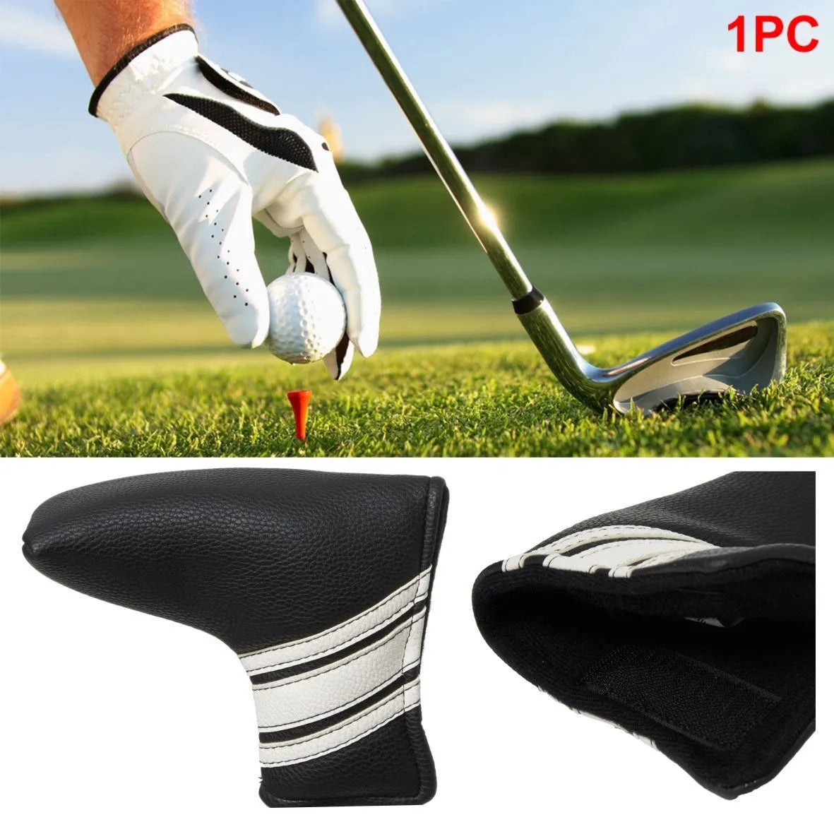 Black PU leather golf push rod case sleeve for club head protection