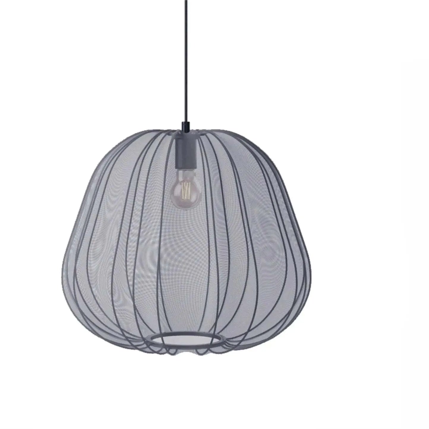 Japanese-style net pumpkin ceiling lamp in grey blue with branch design and LED lighting
