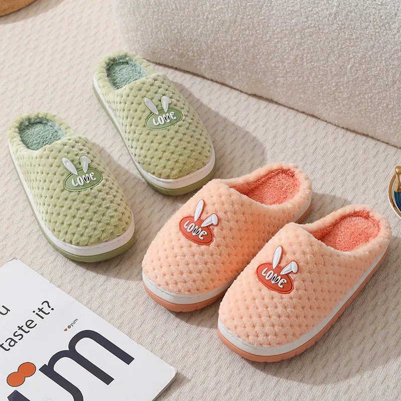 Women's rabbit plaid design slippers with artificial fur and non-slip rubber soles in various colours