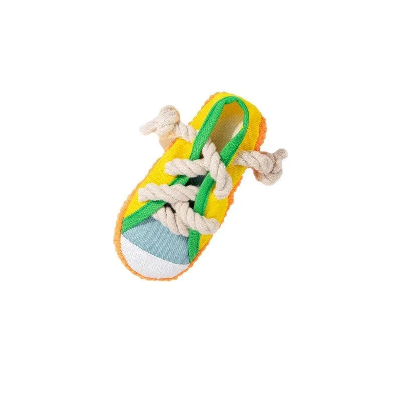 Dog sound slippers toy in plastic with squeaker for chewing relief