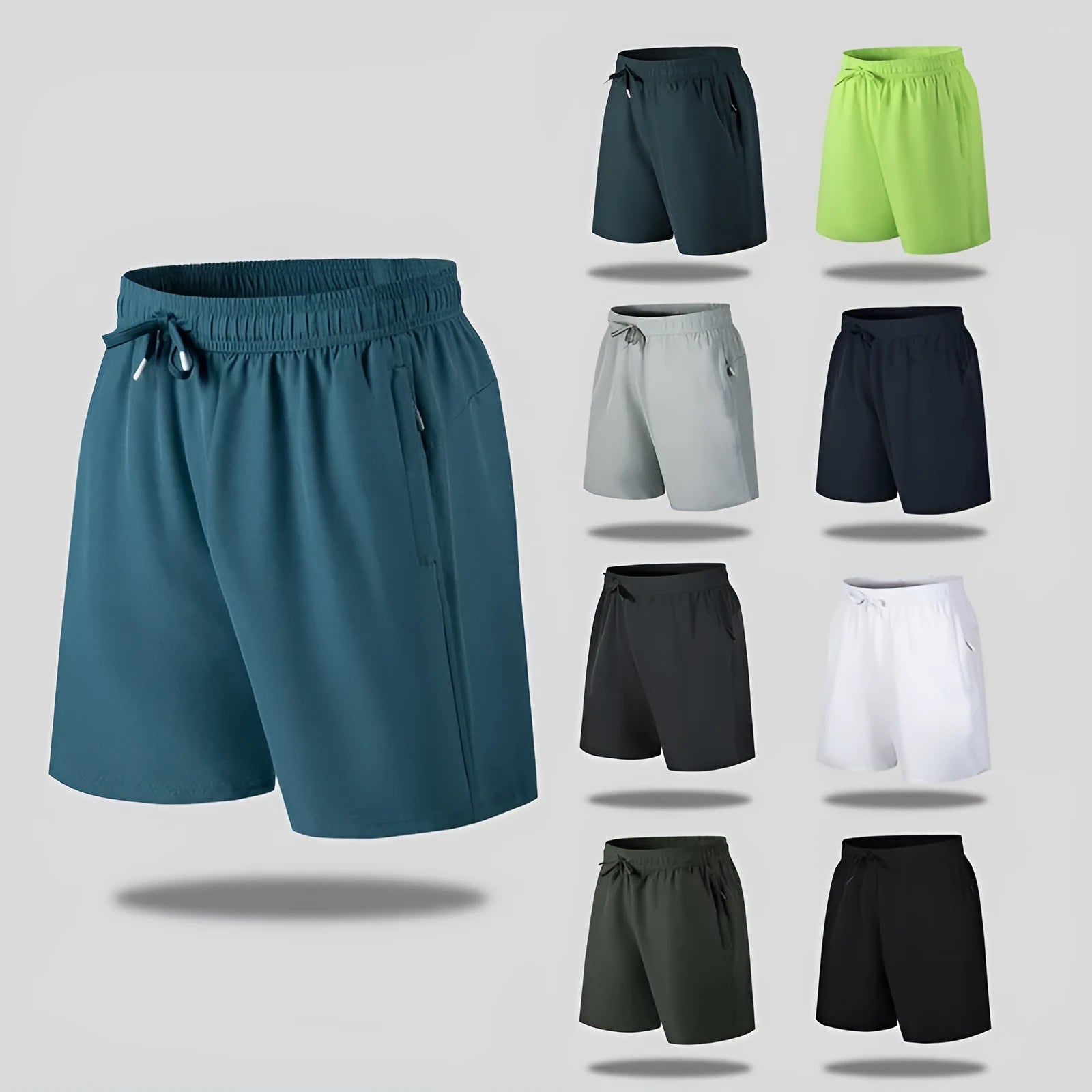 Man wearing loose black quick-dry sports shorts with an elastic waistband