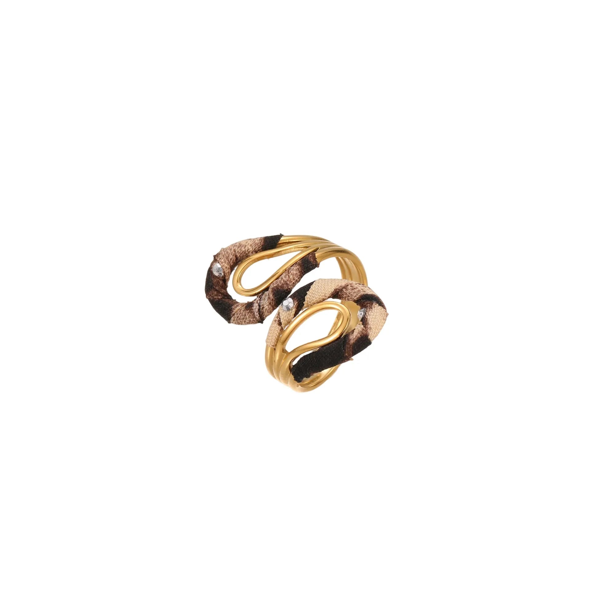 Leopard print stainless steel open mouth ring in heart, star, or geometric shape.